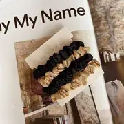 Set of 4: Shirred Silk Hair Tie (various designs) Type E - Set of 4 - 2 Pcs Black & 2 Pcs Gold - One Size
