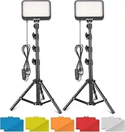 UBeesize LED Video Light Kit, 2Pcs Dimmable Continuous Portable Photography Lighting with Adjustable Tripod Stand & Color Filters for Tabletop/Low-Angle Shooting, for Zoom, Game Streaming, YouTube