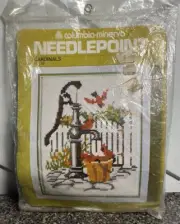 Vintage Columbia-Minerva Cross Stitch #2428 Cardinals Water Pump 8 x 10 inches