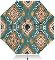 [PDZRMY] Etnic Style Pattern UV Protection Travel Umbrella Compact for Rain and Sun - Auto Open and Close UPF 50+ Windproof Portable 46” Sun Umbrella for Women and Men