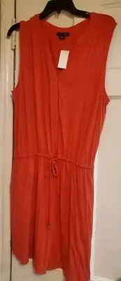 NEW METAPHOR Orange Red Stretch Tie Waist Dress Size L Large Women's NWT $60