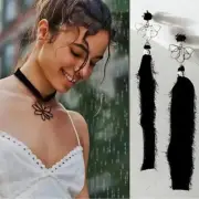 Free People Annabelle Choker & Lulu Dangles in Black Dainty WhimsyGoth Fairy NWT