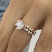 Lab Created Diamond Bridal Set Ring 14k Rose Gold Solitaire w/ Accent 3.7 Ct