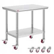 VEVOR Stainless Steel Work Table 36x24 Inch with 4 Wheels Commercial Food Prep Worktable with Casters Heavy Duty Work Table for Commercial Kitchen Res