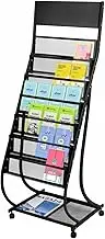Floor Standing Magazine Rack with Wheels Metal Posters Rack for Office Bank and Hall Leaflets Brochure Display Stand Multi Purpose Schwarz Display Rack