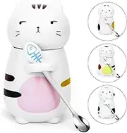 Disoza 400 ml Cat Ceramic Tea Mug with Spoon Cat Mug with Lid Cat Mug Funny Coffee Mug Cup Tea Coffee Cup Christmas Mug Birthday for Women Men Girlfriend Friend Brother