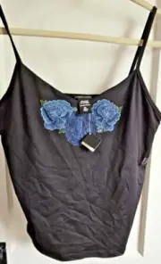 NWT New york company intimates cami w/shelf bra black blue floral print Sz XL
