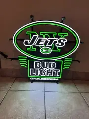 Bud Light New York Jets Led Beer Sign Man Cave Tiki Bar