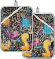 Large Pot Holder Heat Resistant Grunge Doodle Black Potholder with Pockets Hot Pot Holders Oven Mitts 2 Pack