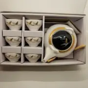 Haeng Nam Elegant Bone China Teapot Set Golden Crane Embossed In Box