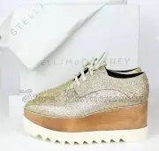 NEW Stella McCartney Eylse Wedge Platform Sneakers Shoes, Light Gold, EUR 40
