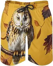 [RKJVB] Mens Swim Trunks with Mesh Lining Owl Branch Beach Shorts Quick Dry Drawstring Board Shorts with Pocket