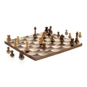 Umbra Wobble Chess Set Concave Landscape Wooden Checkers Chess Board Game Set