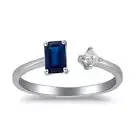 Gin and Grace Amelia 10K White Gold Emerald-Cut Blue Sapphire Ring 0.69tcw