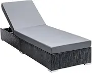 Gardeon Sun Lounge Camping Chair Wicker Lounger Rattan Day Bed, Chaise Beach Chairs Outdoor Furniture Garden Patio Setting Pool Backyard, Cushion Adjustable Backrest Black