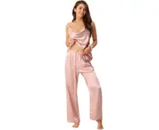 cheibear Satin Cami Loungewear Set - Pink - Pink