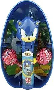 Imaginings 3 Sonic the Hedgehog Jumbo Easter Egg with Pop Up Lollipop Dispenser, Refillable Candy Holder, Basket Filler, 2 Suckers Included