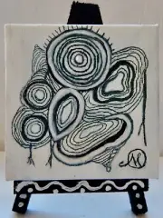 Abstract Acrylic Canvas Painting with Easel Circle of Life by M. Oliveri, 4"x4"