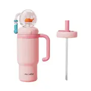 Creative Gift Double Drinking Lid Whale Fountain Tumbler Leak Proof Widened Handle Whale Cup 710ml Insulated Water Bottle Pink
