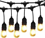 BRIMAX - 49ft Outdoor Patio Led Edison String Lights for Café Outside Lights Décor, 15 E27 Socket,15+1 2W S14 LED Non-Dimmable Filament Bulb, for Christmas Decoration