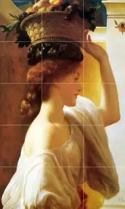 Tile Mural Girl with basket fruit F Leighton Kitchen Backsplash Marble Ceramic