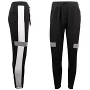 Men's Casual Sports Track Pants w Reflective Tape Striped Jogging Sweat Trousers - Black