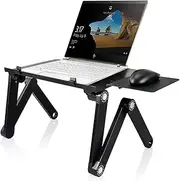 Portable Adjustable Aluminum Laptop Desk / Stand / Table Vented w / CPU Fans Mouse Pad Side Mount - Notebook - Macbook - Light Weight Ergonomic TV Bed Lap Tray Stand Up / Sitting-Black