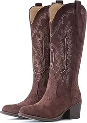 IUV Suede Cowboy Boots for women- Western Pointed Toe, Mid Calf Pull-On Boots