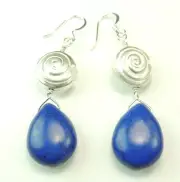 Royal Blue Howlite Teardrop Earrings Silver Color Swirl Beads Handmade Jewelry