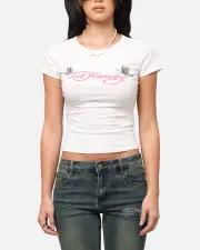 [ED HARDY] Ed Hardy Women's Butterfly Baby T-shirt White - Size L L White