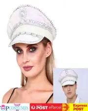 White Sequins Gemstone Police Burning Man Festival Costume Hat Mardi Gras