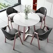 Snaweo Office Reception Round Table and Chair Set Stable and Strong Small Conference Table Negotiation Table and Chair Set Home Office Desks Conference Room Table Bold Metal Base(Black)