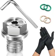 EDIETH M14.1-1.25x15mm Oversized Piggyback Oil Drain Plug Kit, Stainless Steel 304 Self-Tapping Thread Repair for Oil Pan, Includes Hex Key + 2 O-Rings + 2 Copper Gaskets + Black Nitrile Gloves