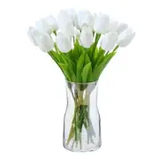 White Artificial Flowers - 20 Pcs Tulips Realistic Touch Spring Summer Fake F...