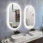 Oval Frameless Bathroom Mirror Dimmable LED Light Anti Fog Plug/Hardwire Install