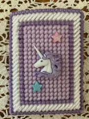 Handmade Needlepoint Plastic Canvas Gift Card Holder - Lilac Glitter Unicorn