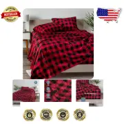 Luxury 1800 Ultra-Soft Microfiber Full Sheet Set - Buffalo Plaid Red/Black