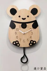 在飛比找Yahoo!奇摩拍賣優惠-現貨歐式 可愛老鼠造型掛鐘 木色質感老鼠鐘擺時鐘木質牆鐘造型