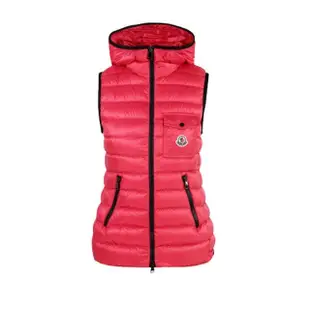 【MONCLER】女款 品牌LOGO 桃紅色連帽羽絨背心(0號USA-XS、1號USA-S)