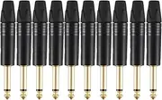 Gold Plating 10Pcs Plug Mono Professional 2 Pole 6.35 Mm 6.5Mm Stereo Jack Plug Neutrik 6.35Mm Jack Black