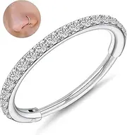 [Kakonia] G23 Titanium Nose Rings Hoops Hypoallergenic Conch Piercing Jewelry 16G 18G 20G Hinged Segment CZ Paved Clicker Rings for Septum Cartilage Daith Helix Rook Tragus Ear Lobe Earrings