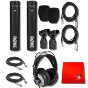 Rode M5 Matched Pair Condenser Mics w/ XLR Cables & Headphones
