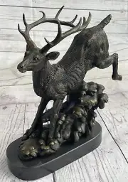 Signed Bugatti Male Deer Stag Buck Wildlife Bronze Sculpture Statue Figurine Ar