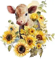 Fabric Panel 8"x8" Sunflower Cow 100% Cotton Quilting Panel Square A422