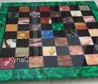 Coffee Table Top Inlaid with Multicolor Gemstone Square Marble Center Sofa Table