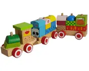 Wooden Train set with stacking blocks shapes and Smiley Happy Face Decoration