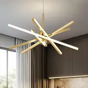 LED Pendant Light Chandelier - Linear Modern Adjustable Hanging Island Ceiling Light Fixture for Dining Room Kitchen Living Room Bed Room (Gold)