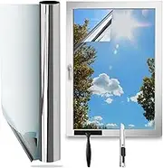 wonderffolie Window Film Privacy One Way Clear Heat Reflective Mirror Window Film Sun Block Sticker Anti UV and Glare Glass Tint for Home and Office Silver 44.5x200cm
