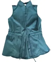 Athleta Levitate Poplin Tank XS Button Front Top Borealis Green NWT $119
