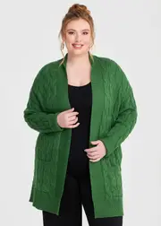[Taking Shape] Taking Shape Cable Natural Cardigan Size 12 in Evergreen, Viscose - Plus Size Women's Clothing Evergreen